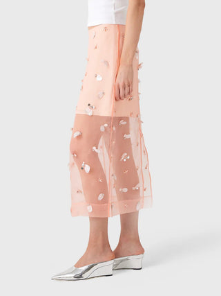 SIMKHAI Delilah Embellished Organza Midi Skirt in Bubblegum PinkBottomsSIMKHAI