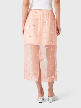 SIMKHAI Delilah Embellished Organza Midi Skirt in Bubblegum PinkBottomsSIMKHAI