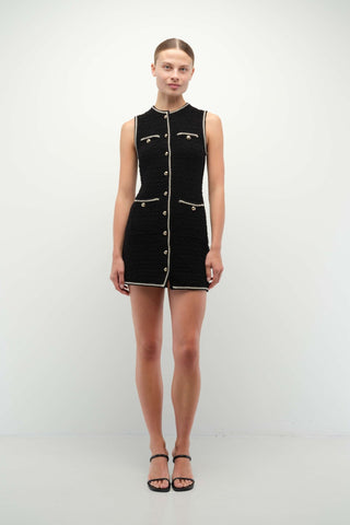 SIMKHAI Kerris Button Front Mini Dress in Black TweedDressSIMKHAI