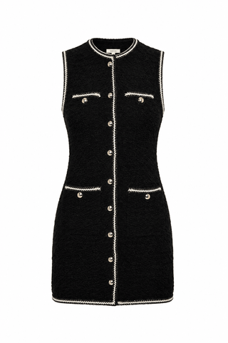 SIMKHAI Kerris Button Front Mini Dress in Black TweedDressSIMKHAI