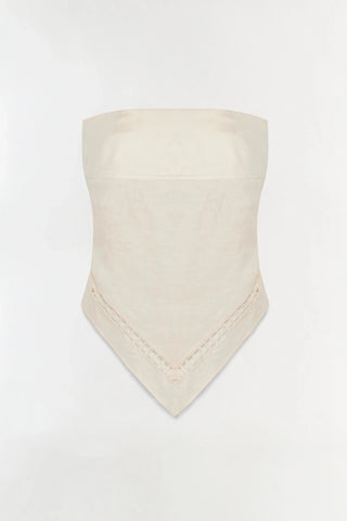 SIMKHAI Lahni Linen Lace Top in SandTopSIMKHAI