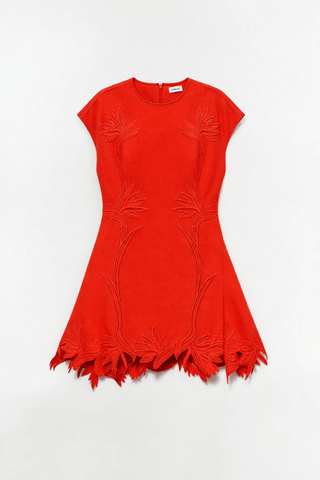 SIMKHAI Raquel Embroidered Mini Dress in LobsterDressSIMKHAI