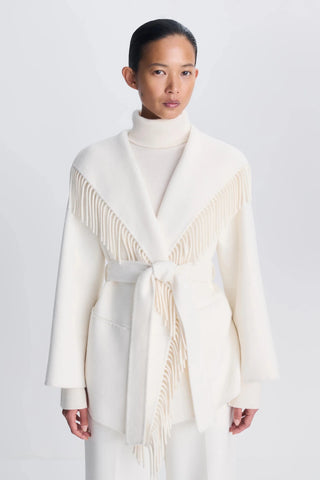 SIMKHAI Rowen Fringe Jacket in Frost WhiteOuterwearSIMKHAI