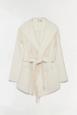 SIMKHAI Rowen Fringe Jacket in Frost WhiteOuterwearSIMKHAI