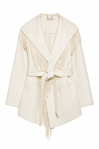 SIMKHAI Rowen Fringe Jacket in Frost WhiteOuterwearSIMKHAI