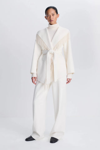 SIMKHAI Rowen Fringe Jacket in Frost WhiteOuterwearSIMKHAI