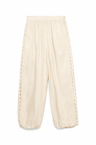 SIMKHAI Selah Linen Lace Balloon Pant in SandBottomsSIMKHAI