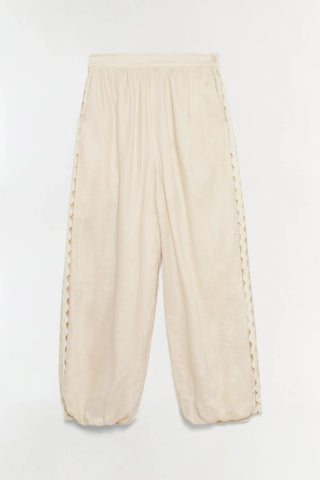 SIMKHAI Selah Linen Lace Balloon Pant in SandBottomsSIMKHAI