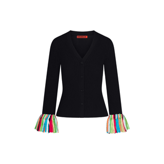 SIMON MILLER Cara Knit Fringe Cardigan in Black MultiTopSIMONMILLER