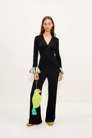 SIMON MILLER Cara Knit Fringe Cardigan in Black MultiTopSIMONMILLER