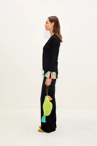 SIMON MILLER Cara Knit Fringe Cardigan in Black MultiTopSIMONMILLER