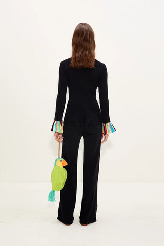 SIMON MILLER Cara Knit Fringe Cardigan in Black MultiTopSIMONMILLER
