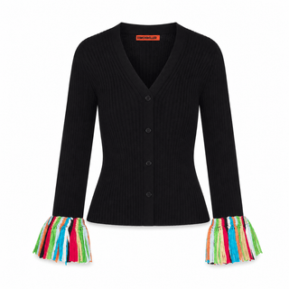 SIMON MILLER Cara Knit Fringe Cardigan in Black MultiTopSIMONMILLER