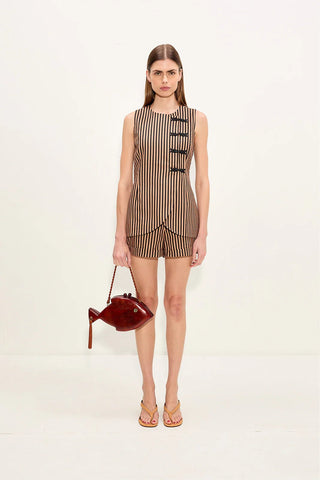 SIMON MILLER Como Linen Shorts in Brown StripeBottomsSIMONMILLER