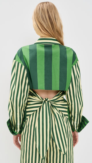 SIMON MILLER Loch Poplin Button Up Top in Green Striped ComboClothingSIMONMILLER