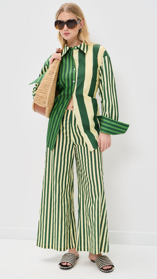 SIMON MILLER Loch Poplin Button Up Top in Green Striped ComboClothingSIMONMILLER