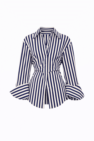 SIMON MILLER Loch Poplin Button - Up Top in Navy and Cream StripeClothingSIMONMILLER