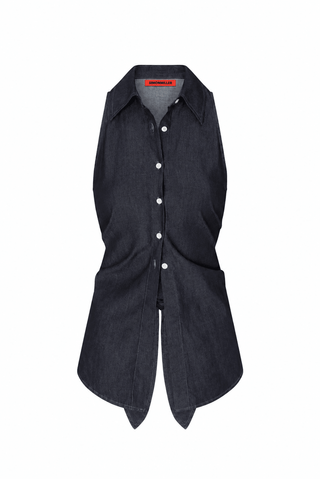SIMON MILLER Loch Sleeveless Chambray Button-Up in IndigoTopSIMONMILLER