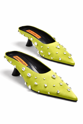 SIMON MILLER Teardrop Crystal Pointed Gala Mule in Moss GreenShoesSIMONMILLER