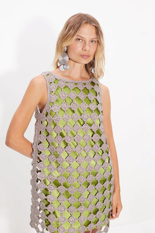 Sina Crochet Mini Dress in Moss Green & Satellite SilverDressSIMONMILLER