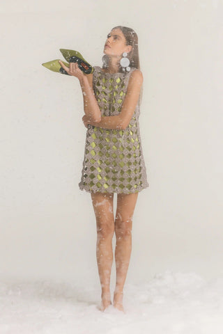 Sina Crochet Mini Dress in Moss Green & Satellite SilverDressSIMONMILLER
