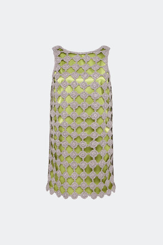 Sina Crochet Mini Dress in Moss Green & Satellite SilverDressSIMONMILLER