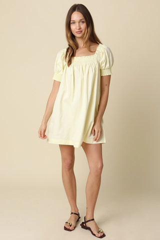 Smocked Babydoll Mini Dress in Butter YellowDressChayse Clothing