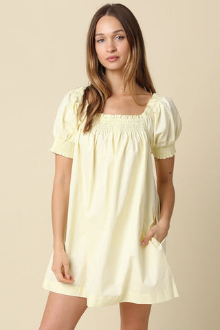 Smocked Babydoll Mini Dress in Butter YellowDressChayse Clothing