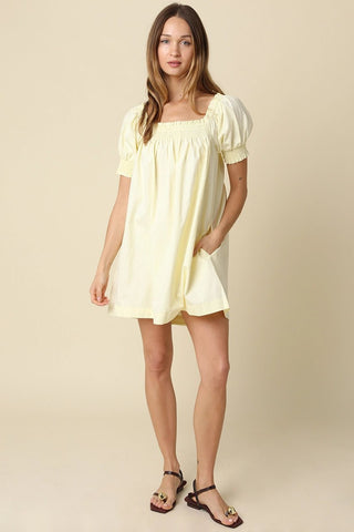 Smocked Babydoll Mini Dress in Butter YellowDressChayse Clothing
