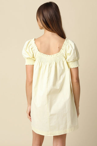 Smocked Babydoll Mini Dress in Butter YellowDressChayse Clothing