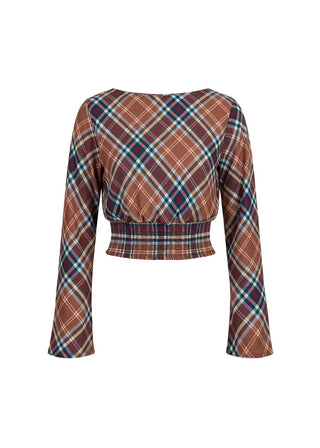 Solid & Striped Ace Walnut Wood Plaid Smocked Waist TopTopSolid & Striped