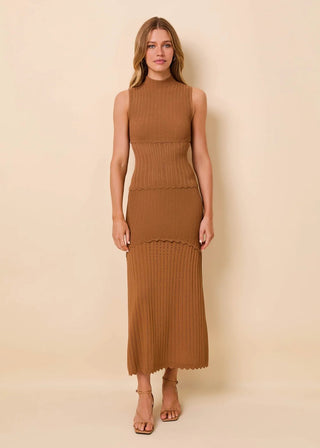 Solid & Striped Amara Caramel Ribbed Pointelle Midi SkirtBottomsSolid & Striped