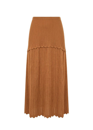 Solid & Striped Amara Caramel Ribbed Pointelle Midi SkirtBottomsSolid & Striped