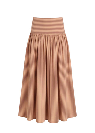Solid & Striped Magnolia Skirt in Poplin Walnut and Camel StripeBottomsSolid & Striped