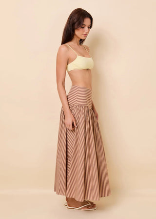 Solid & Striped Magnolia Skirt in Poplin Walnut and Camel StripeBottomsSolid & Striped
