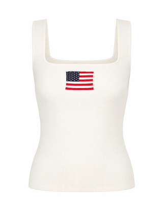 Squared Neck White Rib Tank with American FlagTopChayse Clothing
