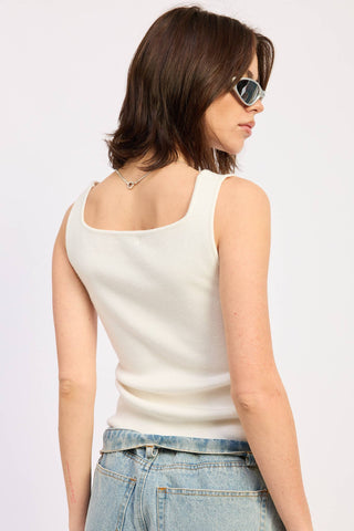 Squared Neck White Rib Tank with American FlagTopChayse Clothing