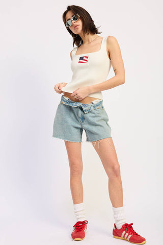 Squared Neck White Rib Tank with American FlagTopChayse Clothing