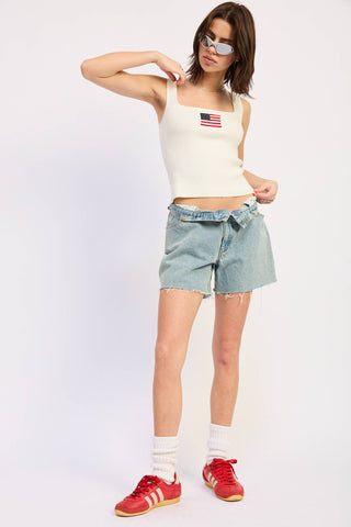 Squared Neck White Rib Tank with American FlagTopChayse Clothing