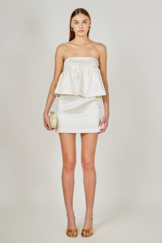 Strapless Satin Mini Dress with Shirring DetailDressChayse Clothing