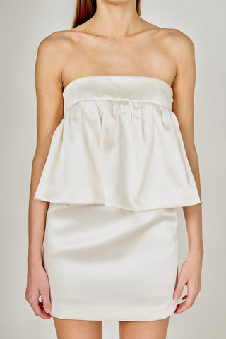 Strapless Satin Mini Dress with Shirring DetailDressChayse Clothing
