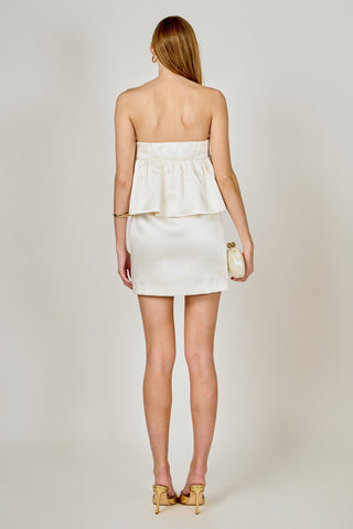 Strapless Satin Mini Dress with Shirring DetailDressChayse Clothing