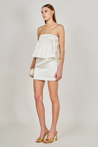 Strapless Satin Mini Dress with Shirring DetailDressChayse Clothing