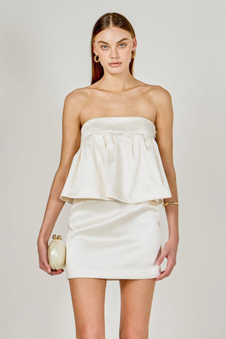 Strapless Satin Mini Dress with Shirring DetailDressChayse Clothing