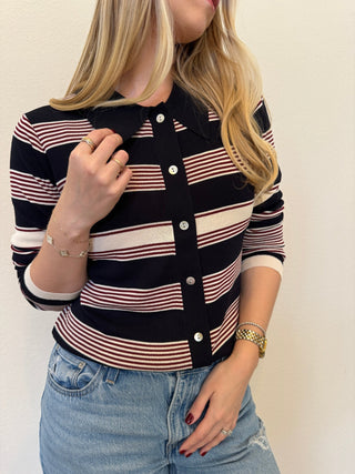 Striped Lightweight Knitted Cardigan in NavyClothingChayse Clothing