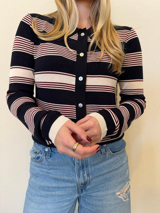 Striped Lightweight Knitted Cardigan in NavyClothingChayse Clothing