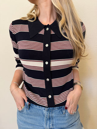 Striped Lightweight Knitted Cardigan in NavyClothingChayse Clothing