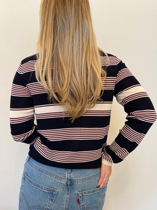 Striped Lightweight Knitted Cardigan in NavyClothingChayse Clothing