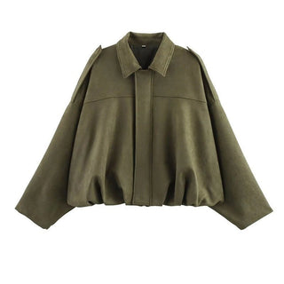 Suede Notch Collar Jacket in Army GreenOuterwearChayse Clothing