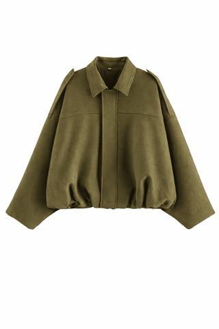 Suede Notch Collar Jacket in Army GreenOuterwearChayse Clothing